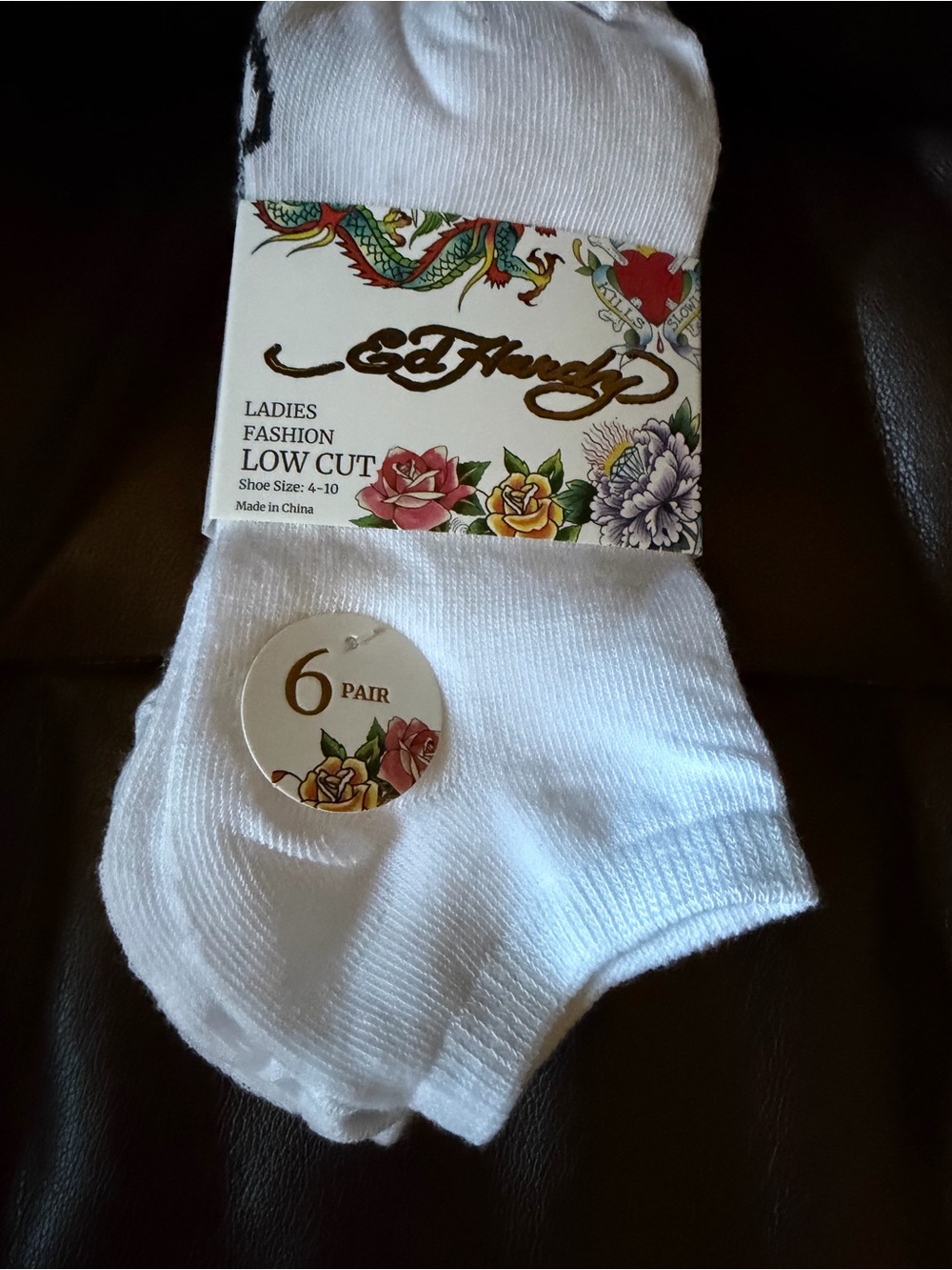 Ed Hardy White Low Cut Ladies Fashion Socks - 6 Pair NWT